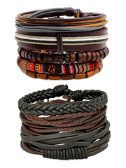 100% Genuine Brown Leather Coconut Beads Dyed Rope Casual Wrist Band Strand Combo Pack Of 2 Bracelet Boys Men