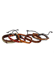 100% Genuine Brown Leather Coconut Beads Dyed Rope Casual Wrist Band Strand Combo Pack Of 2 Bracelet Boys Men