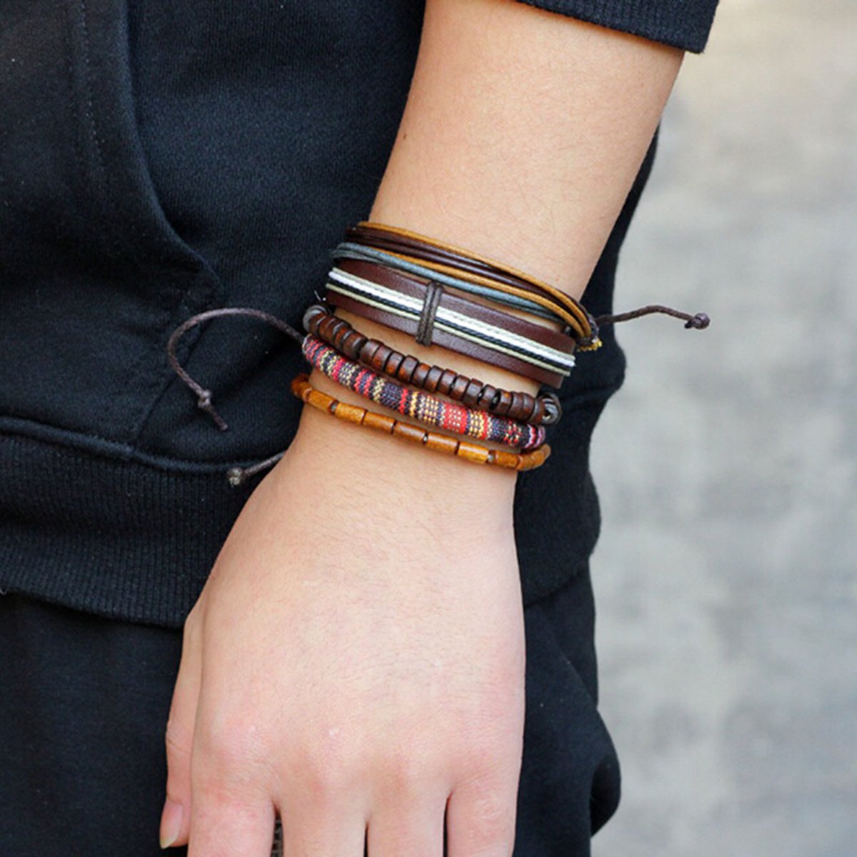 Leather Brown Coconut Handmade Multistrand Wrist Band Bracelet Combo 