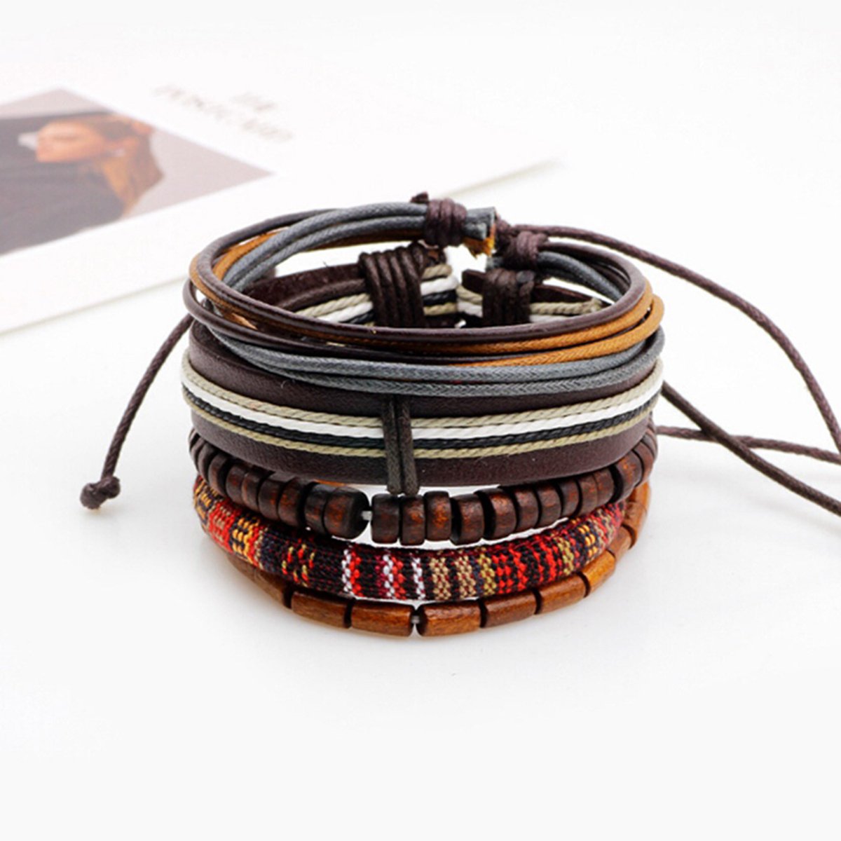 Leather Eyes Layer Charm  Coconut Strand Wrist Band Bracelet Combo