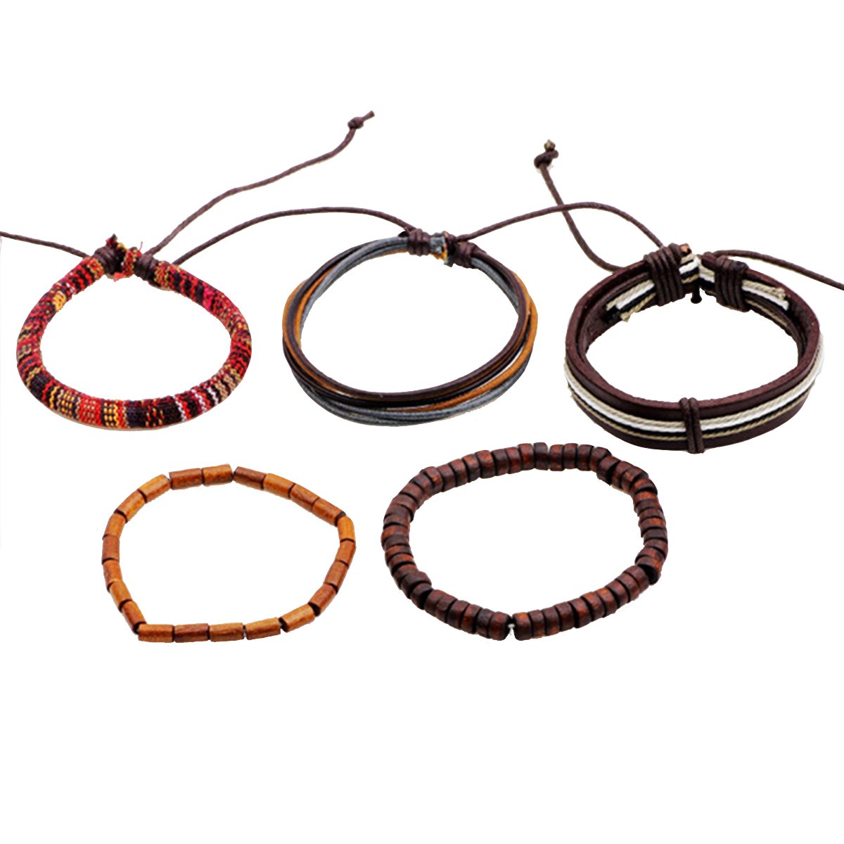 Leather Brown Coconut Peace Multistrand Wrist Band Bracelet Combo 