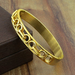 Italian Round 22K Gold Stainless Steel Openable Kada Bracelet Men