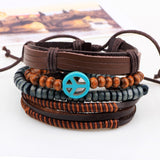 Peace Handcrafted Brown Leather Wrist Band Multi Strand Bracelet Men