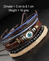 Leather Eyes Layer Charm Biker  Beads Strand Wrist Band Bracelet Combo