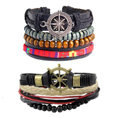 Leather Handmade Wood Thread Multistrand Wrist Band Bracelet Combo