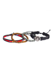 Leather  Wood Hamsa Peace  Charm Strand Wrist Band Bracelet Combo