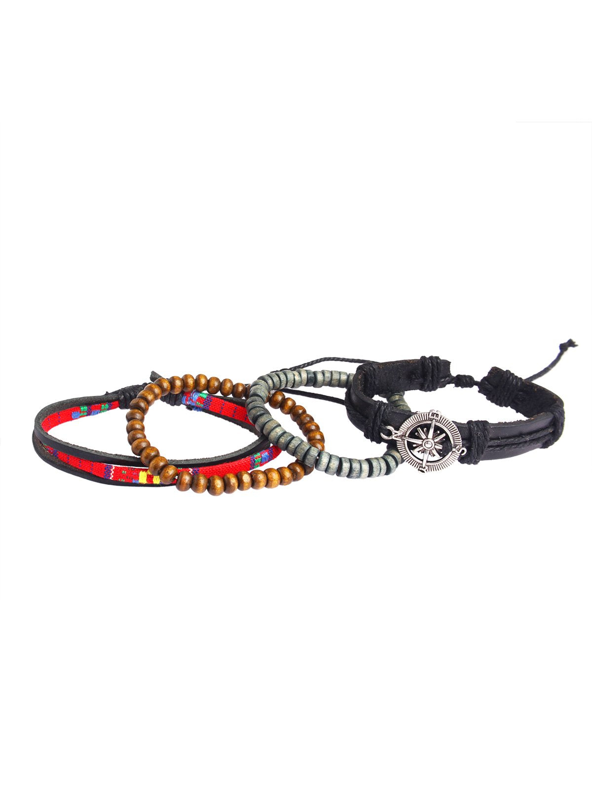 Leather Handmade Wood Tibetan Multistrand Wrist Band Bracelet Combo 
