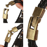 Rudder Anchor Brass Black Leather Wrist Band Strand Bracelet For Men