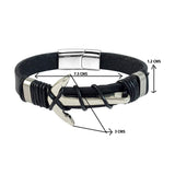 Silver Anchor Arrow Black Leather Stainless Steel Wrist Band Bracelet