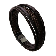 Braided Multi-Layer Brown Leather Wrist Wrap Band Bracelet