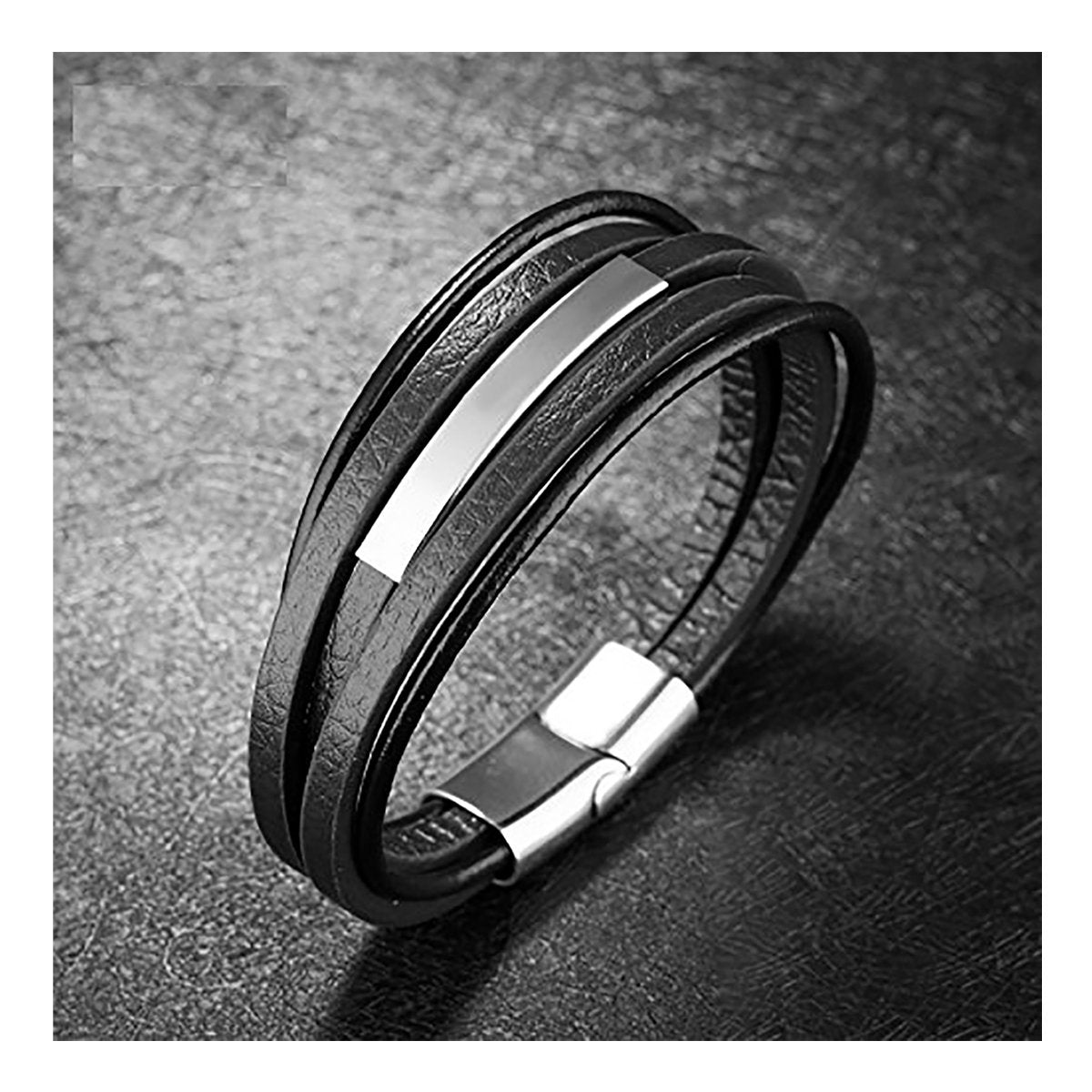 Multi-Layer Black Leather Wrist Wrap Band Strand Bracelet