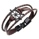 Black Rudder Anchor Braided Leather Multi-Layer Wrist Wrap Bracelet