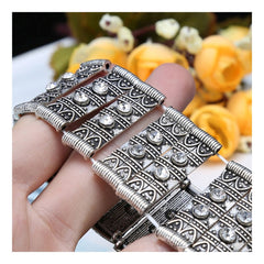 Tibetan Tribal Afghani Oxidised German Silver Stretch Bracelet Women