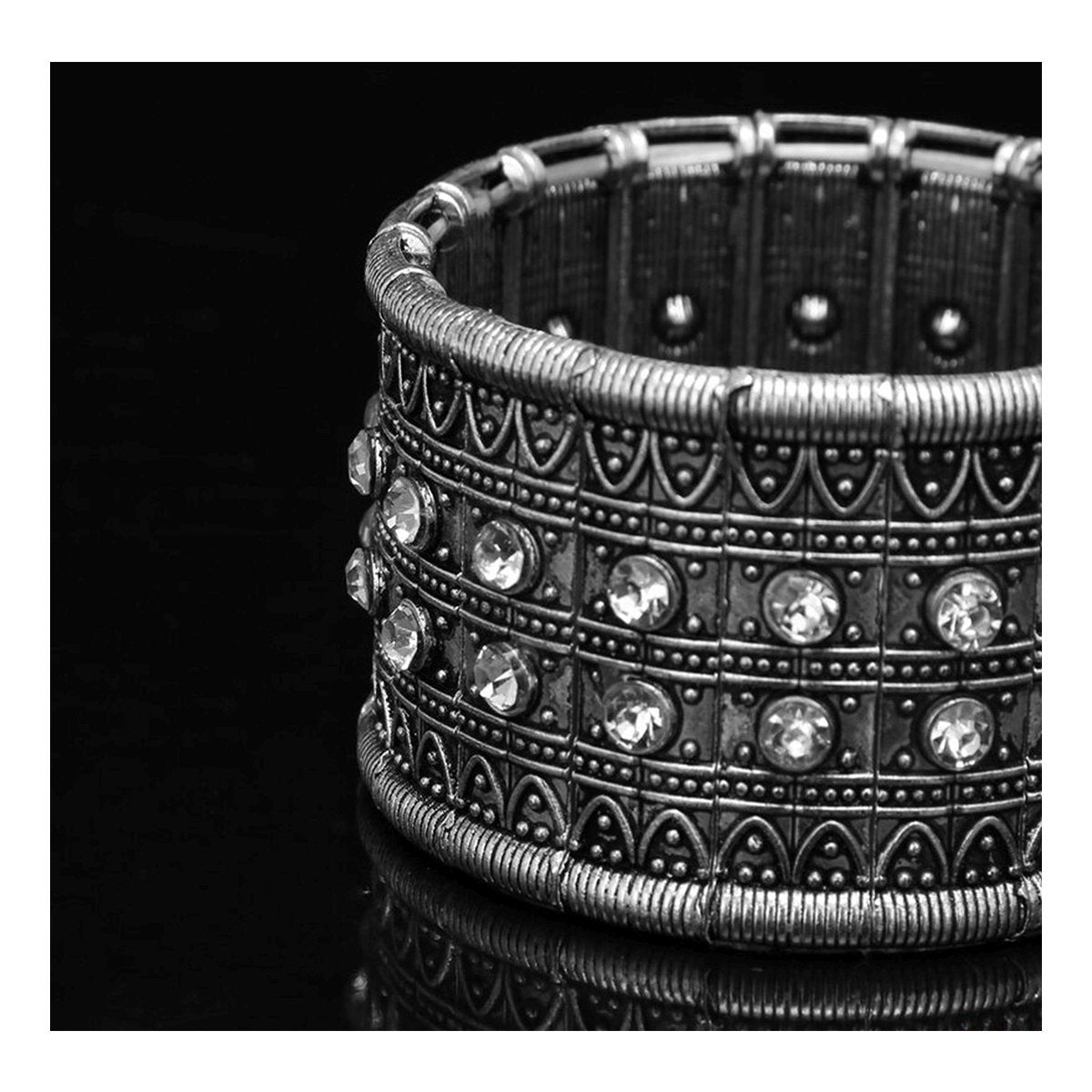 Tibetan Tribal Afghani Oxidised German Silver Stretch Bracelet Women