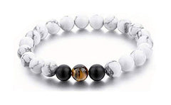 Natural Tiger Eye Onyx Hite Beads Glossy Stretchable Distance Bracelet