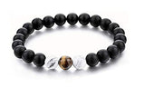Tiger Eye Hite Onyx Beads Glossy Black White Stretch Distance Bracelet