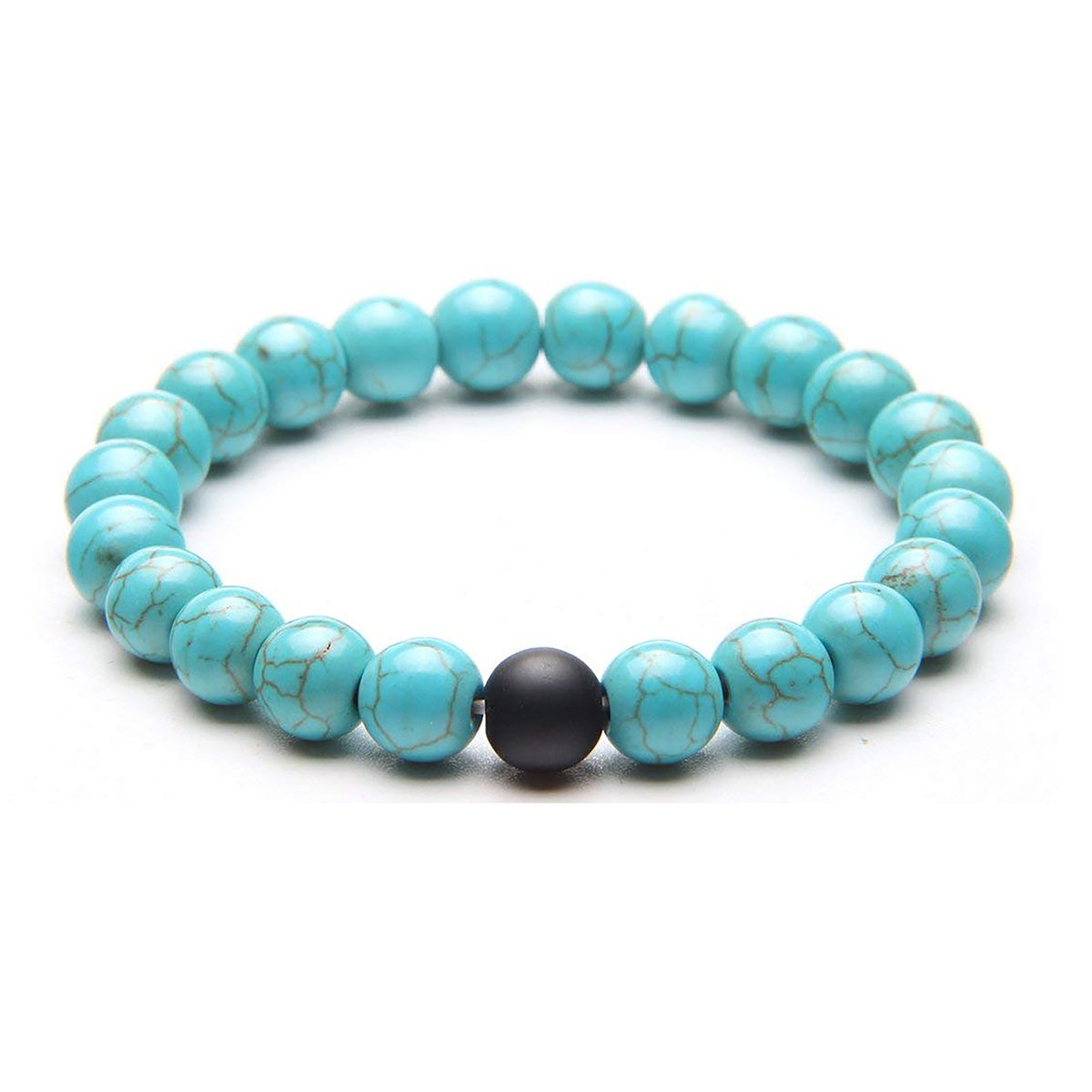 Onyx Turquoise Beads Glossy Blue Black Stretch Distance Bracelet Women