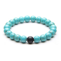 Onyx Turquoise Beads Glossy Blue Black Stretch Distance Bracelet Women