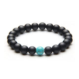 Turquoise Onyx Beads Glossy Black Stretchable Distance Bracelet