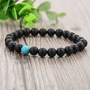 Turquoise Onyx Beads Glossy Black Stretchable Distance Bracelet