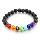 7 Chakra Lava Onyx Beads Glossy Black Stretchable Distance Bracelet