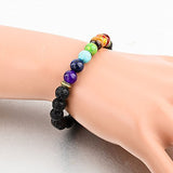7 Chakra Lava Onyx Beads Glossy Black Stretchable Distance Bracelet
