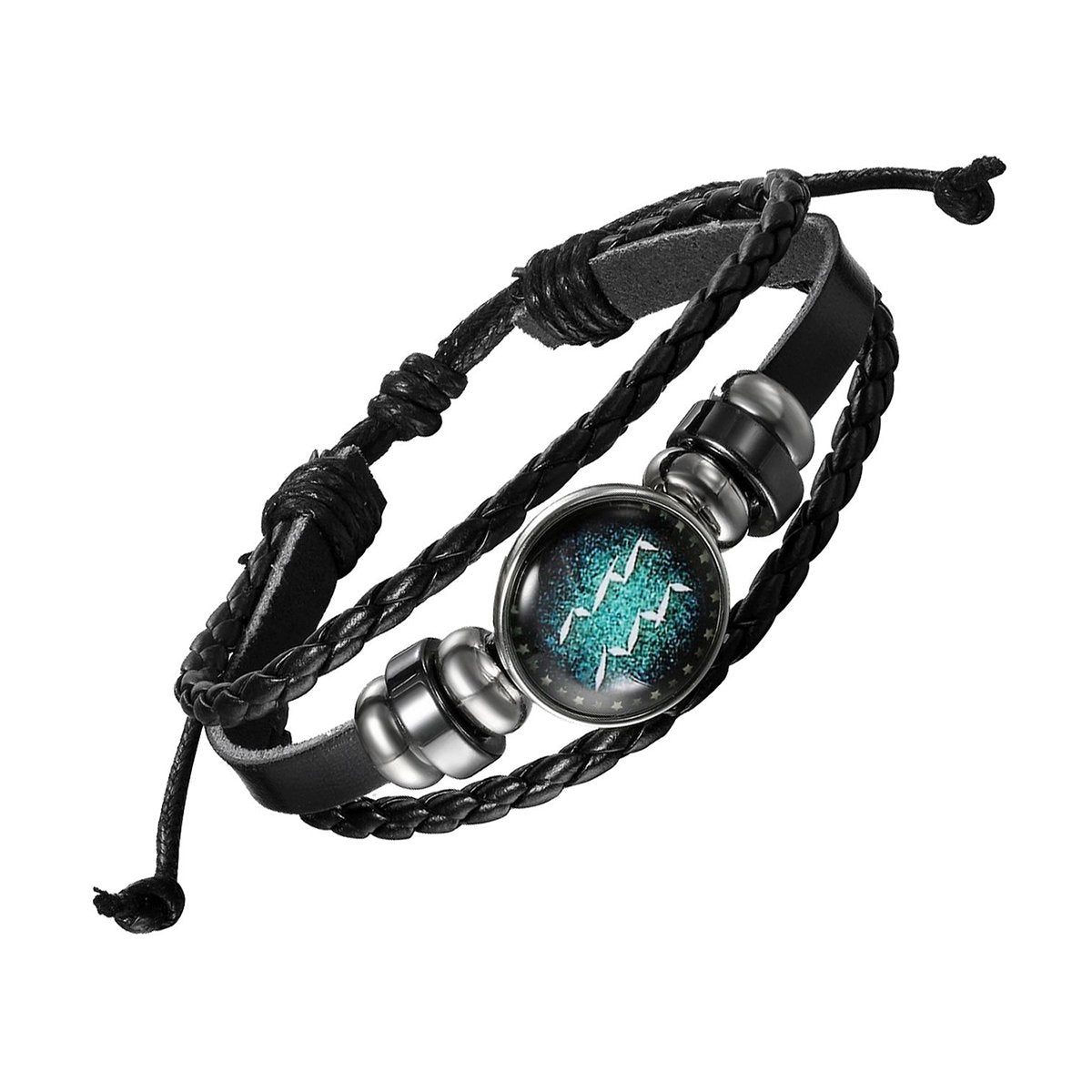 Aquarius Constellation Zodiac Leather Wrist Band Strand Bracelet