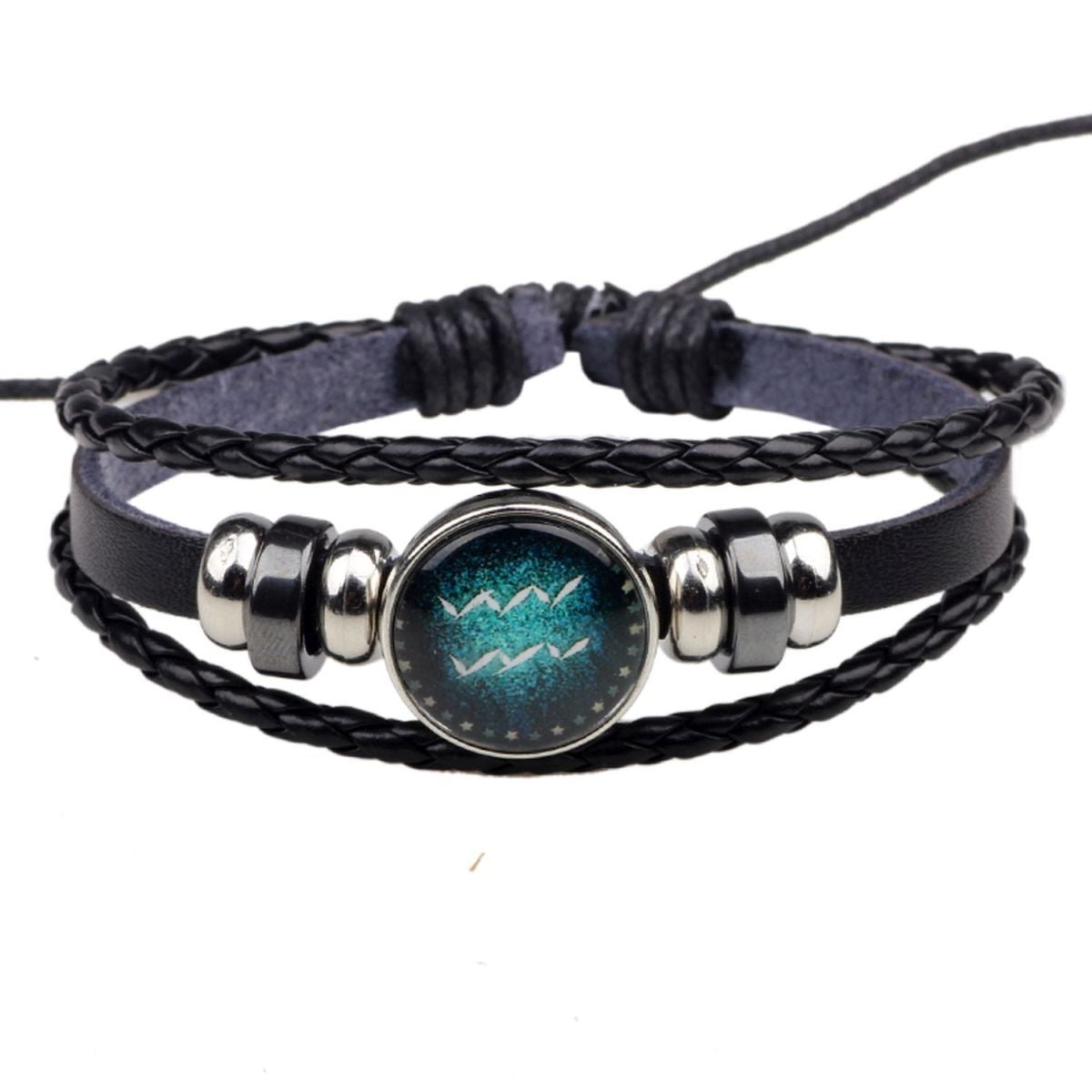 Aquarius Constellation Zodiac Leather Wrist Band Strand Bracelet