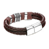 Rope Braided Brown Leather Stainless Steel Wrist Band Bracelet Men