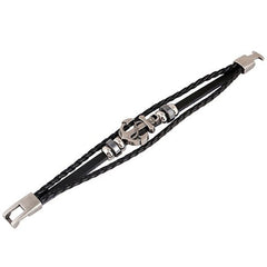 Anchor Braided Genuine Black Leather Wrist Band Strand Bracelet