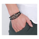 Anchor Braided Genuine Black Leather Wrist Band Strand Bracelet