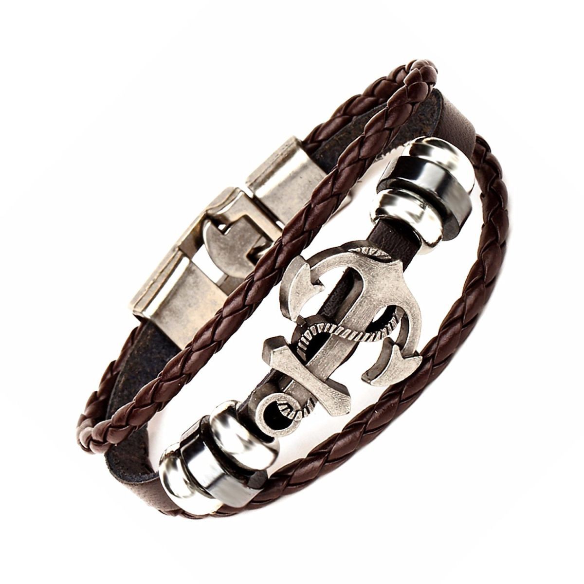 Sterling Silver Anchor Leather Bracelet - George Art Jewels