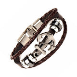 Anchor Braided Brown Leather Ring Wrist Band Strand Bracelet Men
