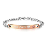 His Queen Glossy Rose Gold Stainless Steel Id Bracelet Girls Women