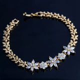 Floral Glossy 18K Gold Crystal American Diamond Bracelet For Women