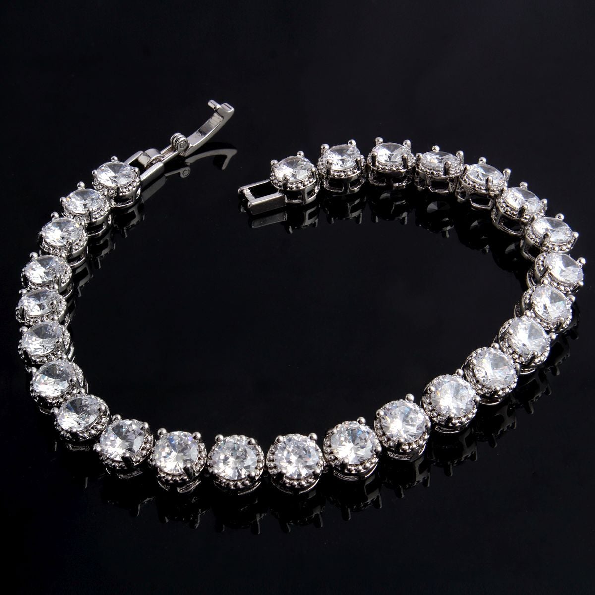 Tennis Glossy Silver Aaa Grade Cz American Diamond Bracelet Women