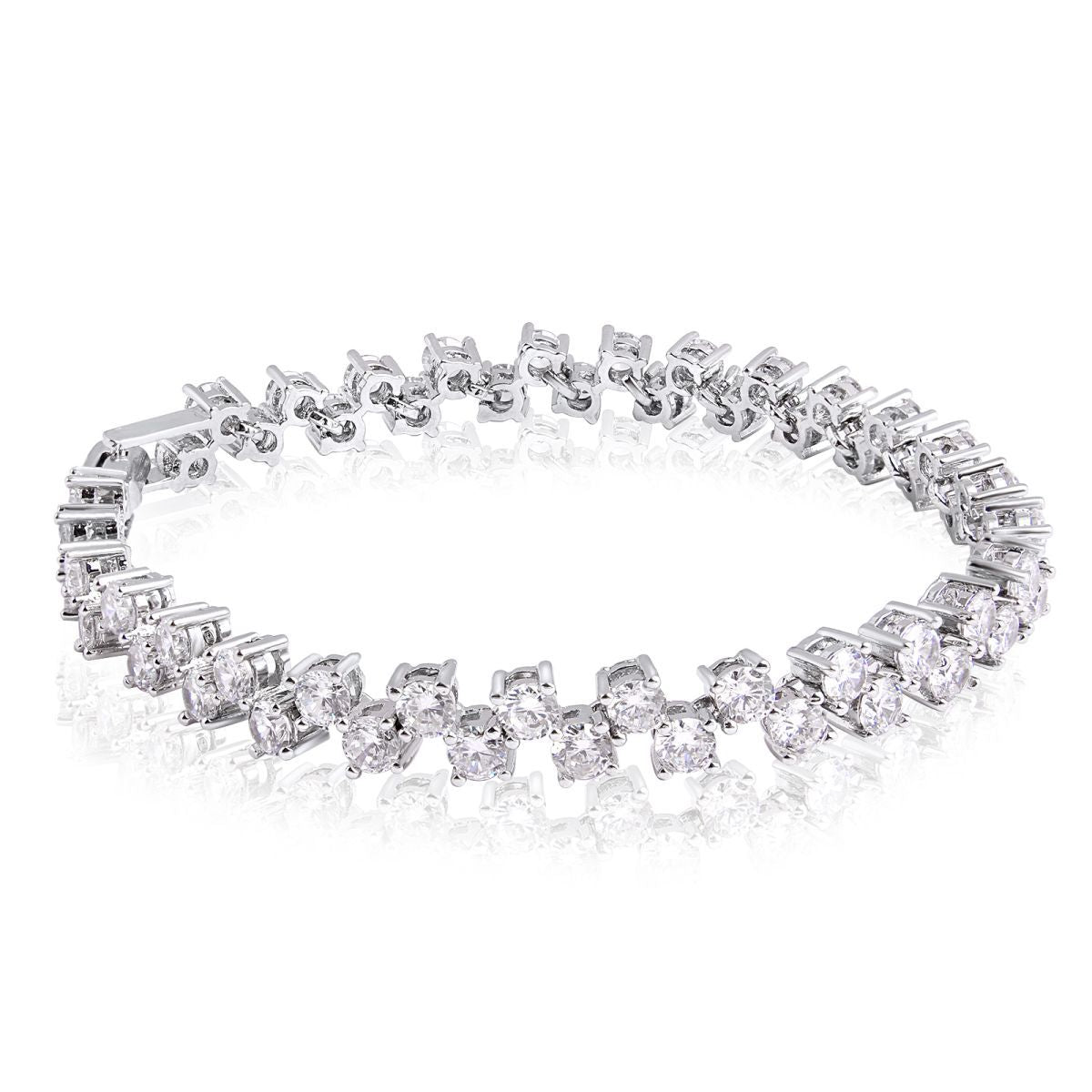 Tennis Glossy Silver Aaa Grade Cz American Diamond Bracelet Women