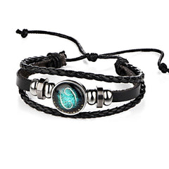 Cancer Constellation Zodiac Star Sign Leather Wrist Band Bracelet