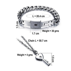 Key Lock Pendant Chain Silver Stainless Steel Bracelet For Couple