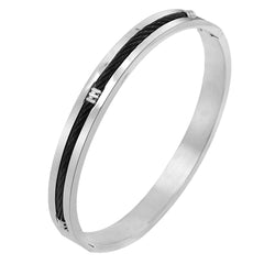 Rope Black Silver 316L Stainless Steel Kada Bracelet For Men