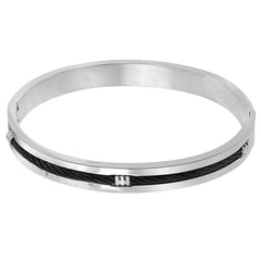 Rope Black Silver 316L Stainless Steel Kada Bracelet For Men