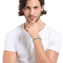 Rope Black Silver 316L Stainless Steel Kada Bracelet For Men