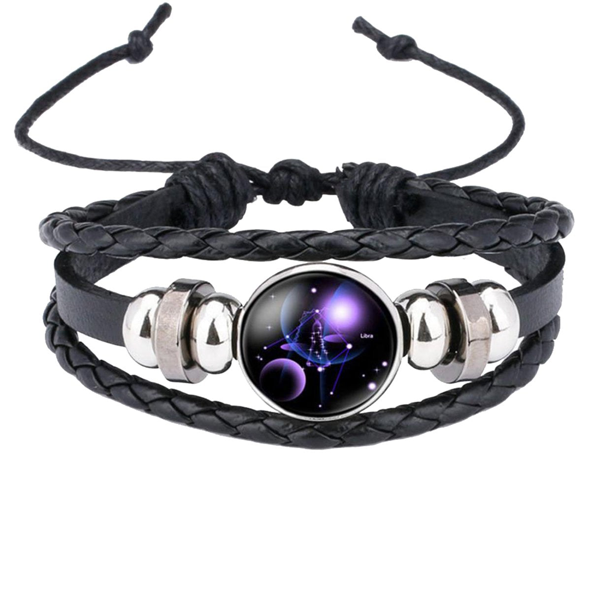 Libra Constellation Zodiac Star Leather Wrist Band Strand Bracelet