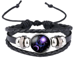 Libra Constellation Zodiac Star Leather Wrist Band Strand Bracelet