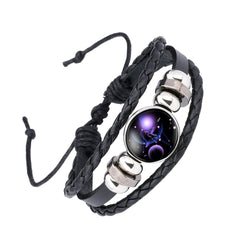 Libra Constellation Zodiac Star Leather Wrist Band Strand Bracelet