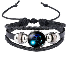 Taurus Constellation Zodiac Star Leather Wrist Band Strand Bracelet