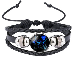Pisces Constellation Zodiac Star Leather Wrist Band Strand Bracelet