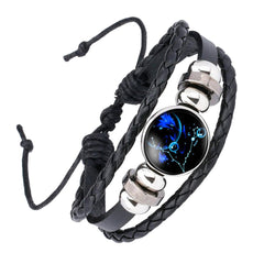 Pisces Constellation Zodiac Star Leather Wrist Band Strand Bracelet
