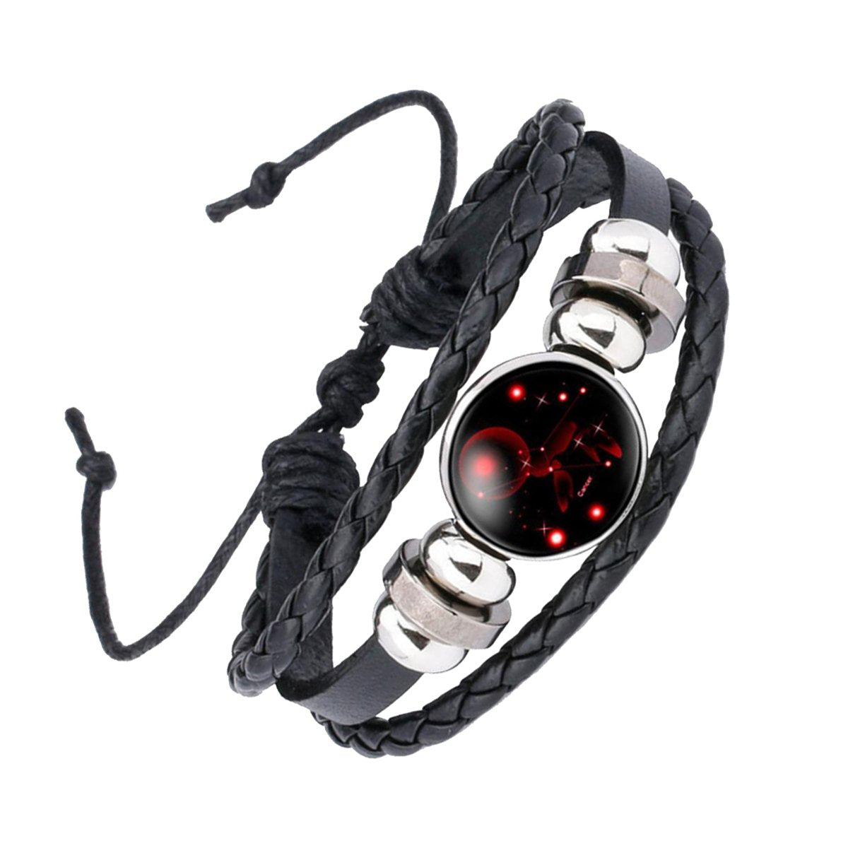 Cancer Constellation Zodiac Star Leather Wrist Band Strand Bracelet