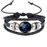 Aquarius Constellation Zodiac Star Leather Wrist Band Bracelet